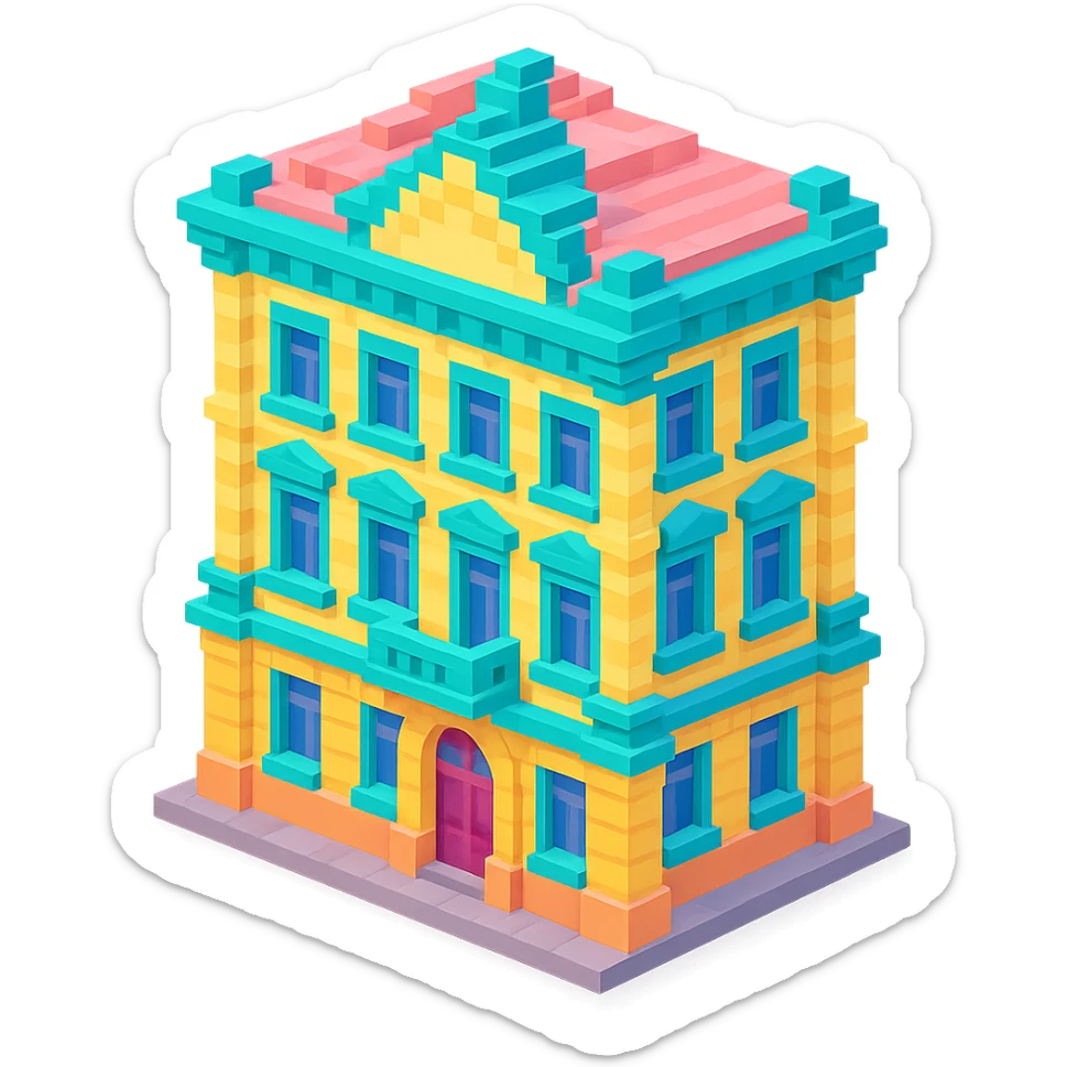 old Saint Petersburg building, classic architecture, ornate facade, pastel colors, isometric view sticker