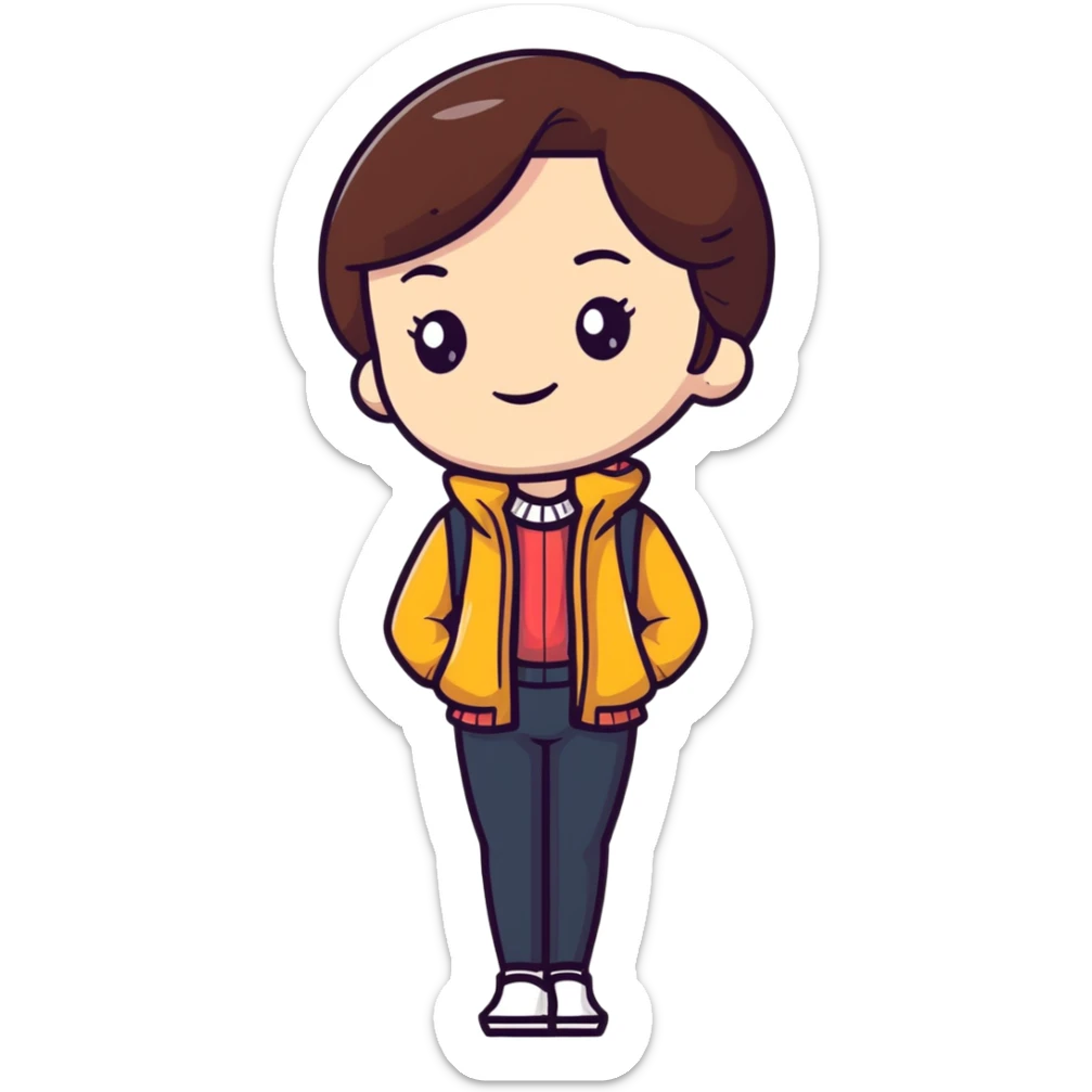 Poised British girl with fashionable outfit, graceful posture and subtle smile sticker