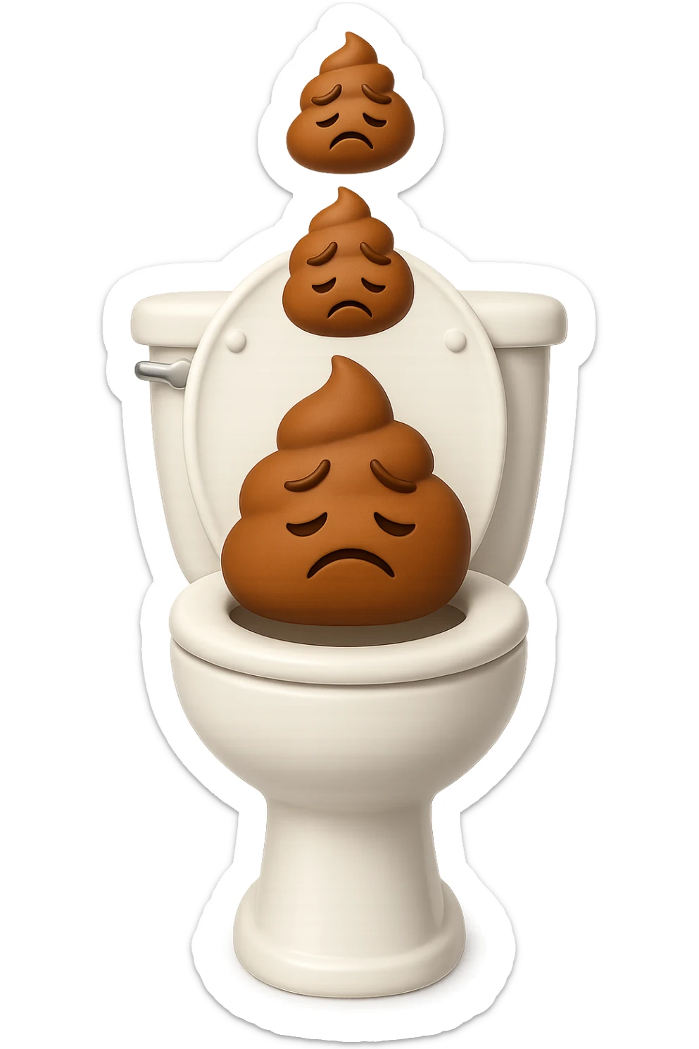 EMOJI STILE IPHONE 3D DI un water con palline di cacca tristi che cadono dall'alto verticalmente, iperrealistico 4k sticker