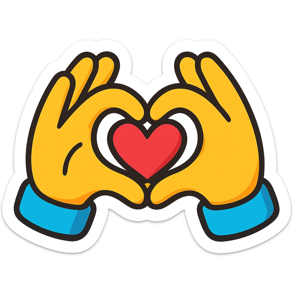 heart hands icon, hands forming a heart, bright colors, playful and energetic sticker