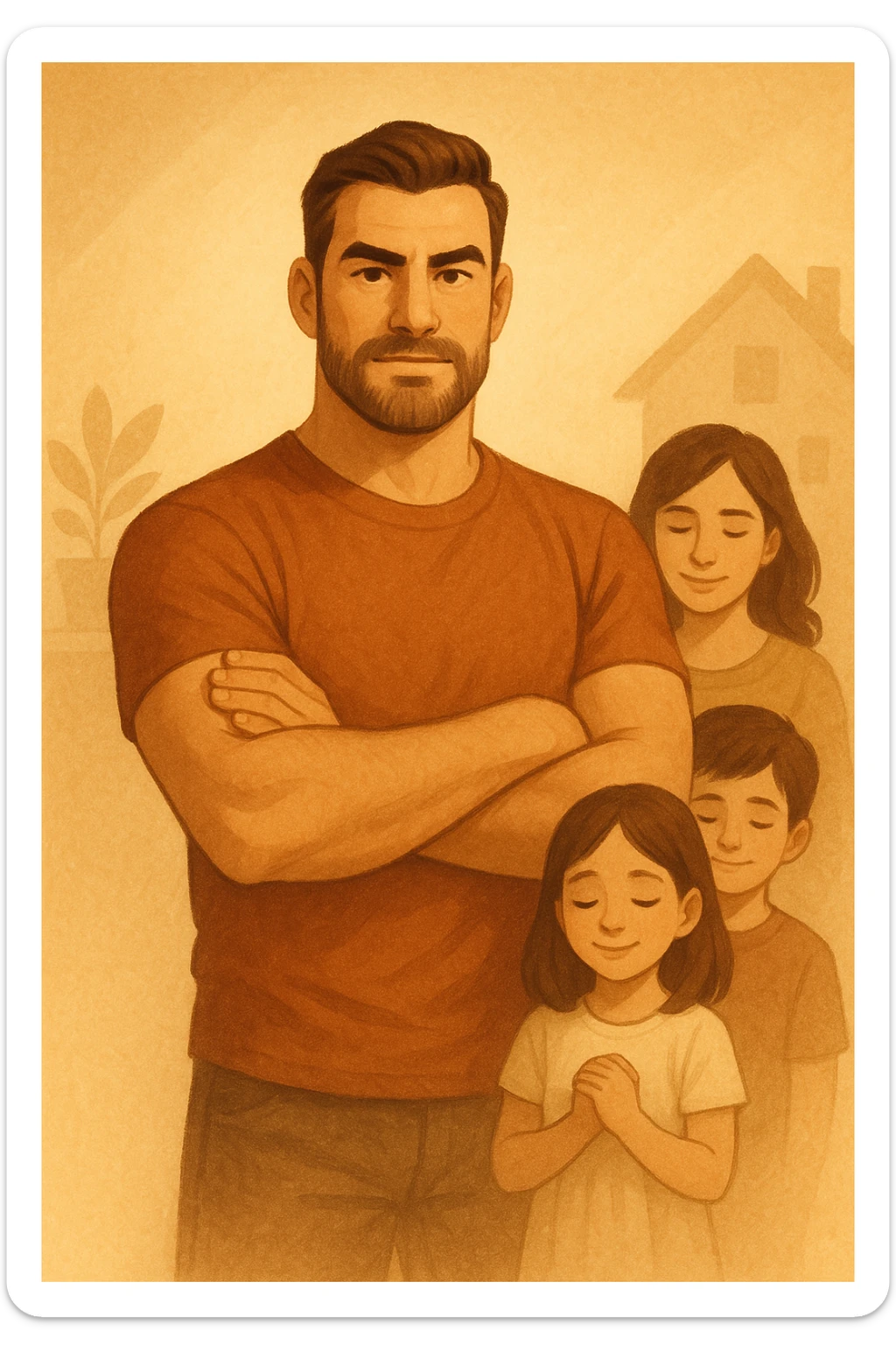 UOMO A BRACCIA CONSERTE CHE TRASMETTE PROTEZIONE PER LA SUA FAMIGLIA sticker