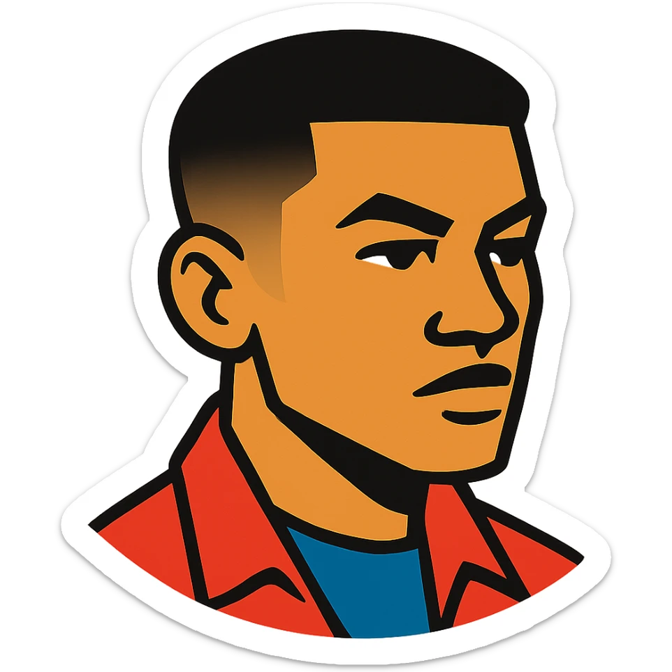 cartoon-style head with a low taper fade haircut, sharp edges, stylish appearance sticker