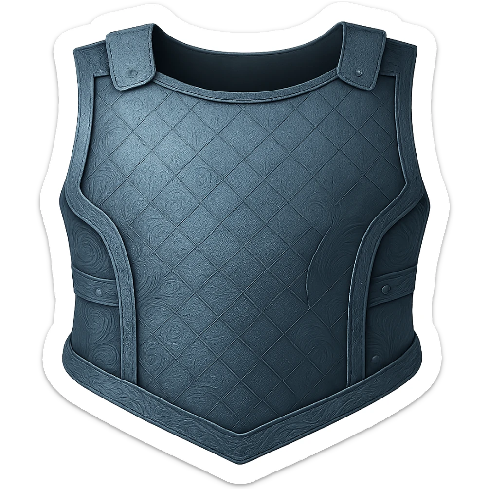Recolor this armor to match the blueish-gray steel color and ornate engravings of the reference helmet. Emphasize the cool metallic finish and detailed engravings, matching the helmet exactly. Transparent background. sticker