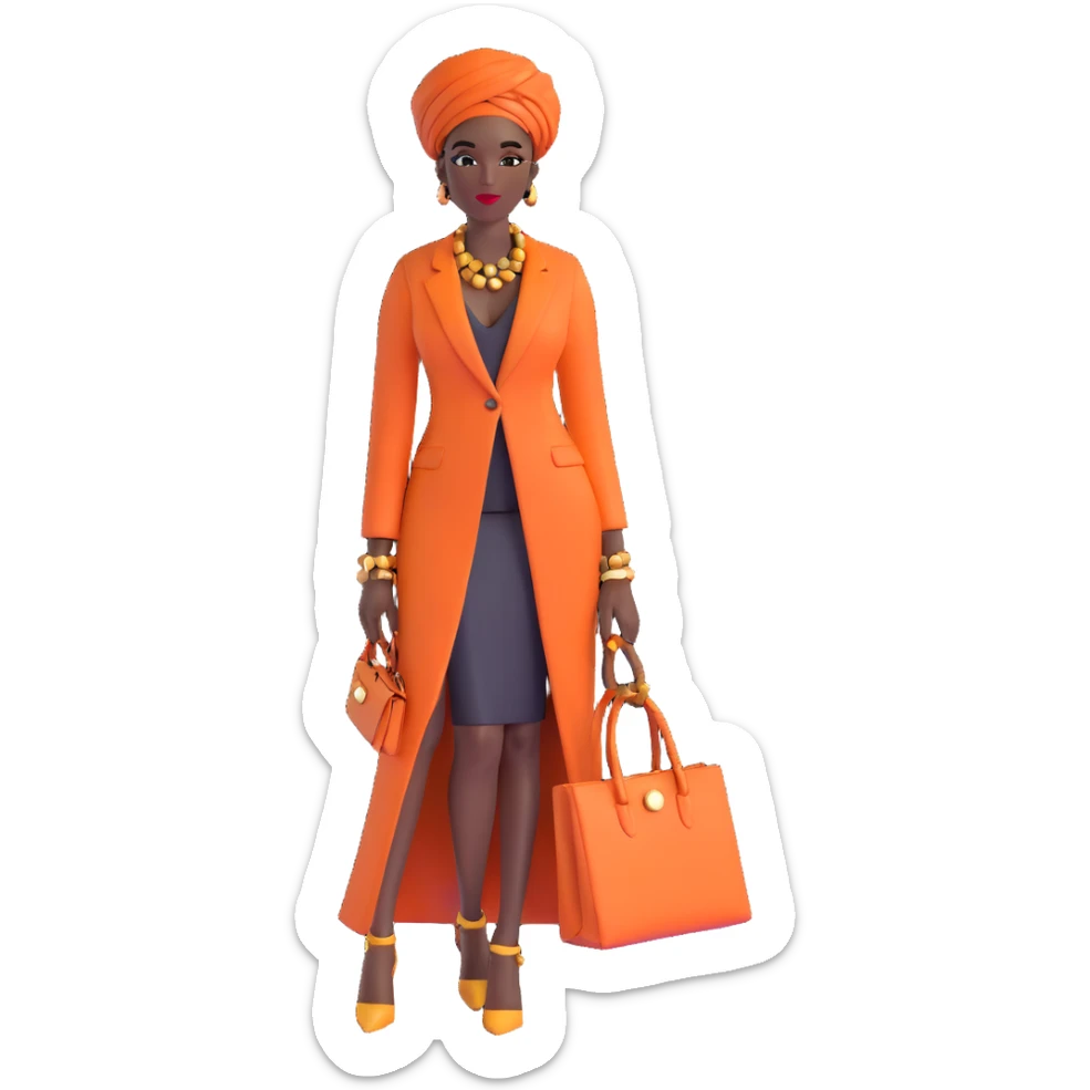 Chic African woman in high fashion outfit, elegant accessories, and contemporary urban style sticker