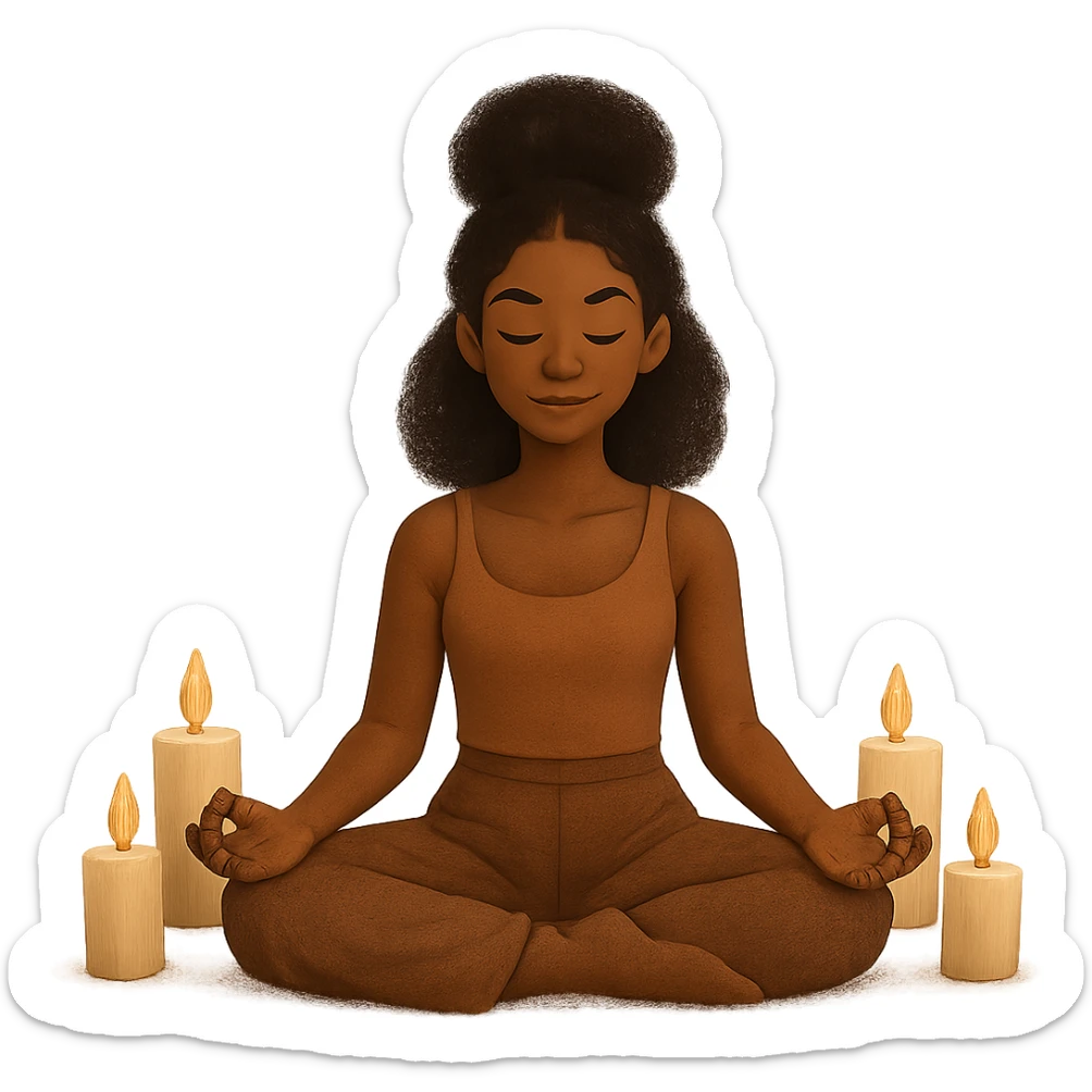 self care aesthetic, black girl with brown skin, meditating with candles, peaceful and calm vibe sticker