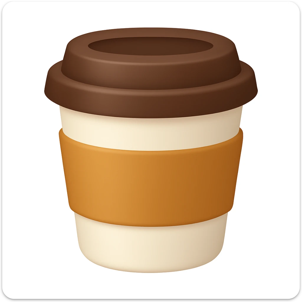 Make a closed coffee to-go cup, more emoji-like, smaller, no emoji or logo in the middle. Use the same colors as the reference image. The style should resemble an emoji style. sticker