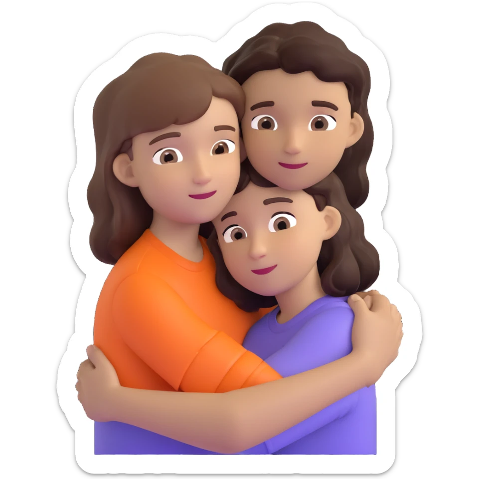 girl with long light brown hair and pale skin hugging a boy with short black wavy hair and tanned skin sticker