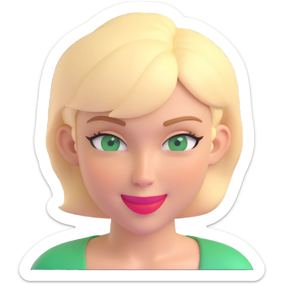 woman with thick blonde short hair and green eyes, winking, close-up sticker