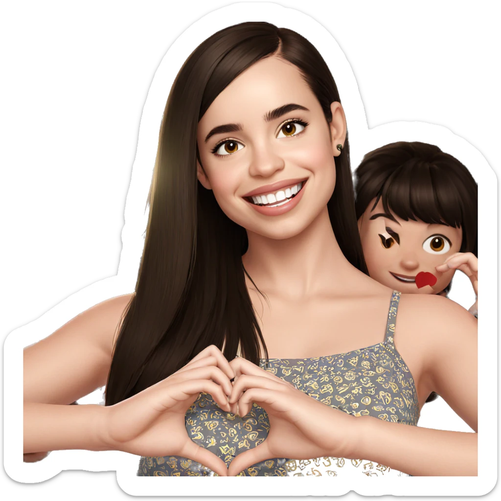 smiling girl with heart hands sticker