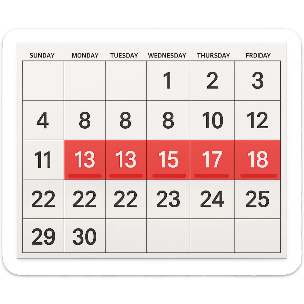 calendario realistico con 5 giorni di fila segnati per il ciclo sticker