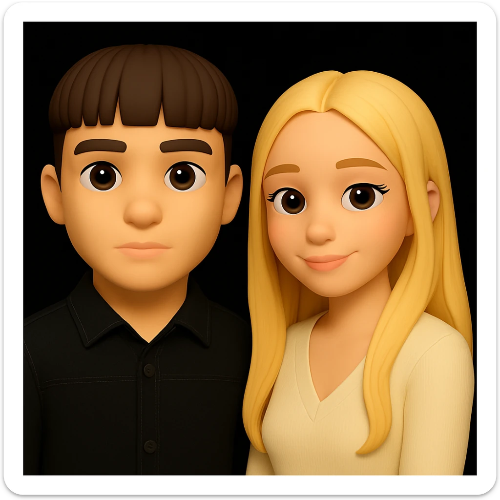 Edit the image to make the guy and girl stand slightly farther apart from each other, keeping the rest of the image unchanged. The original style is 3d-emoji, which does not support editing, so please maintain the 3d-emoji look as closely as possible while making the adjustment. sticker