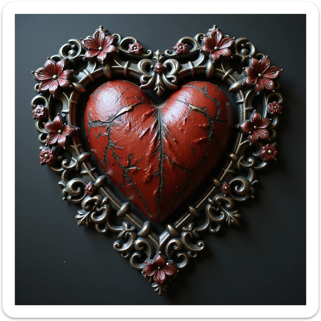 gothic heart with lace border, photorealistic, ornate, dark, elegant, high detail sticker