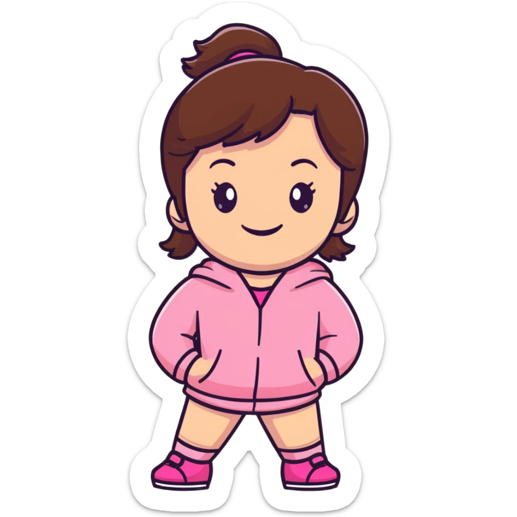 The coolest brunette 1st grader girl who is gorgeous and happy and wearing pink  sticker