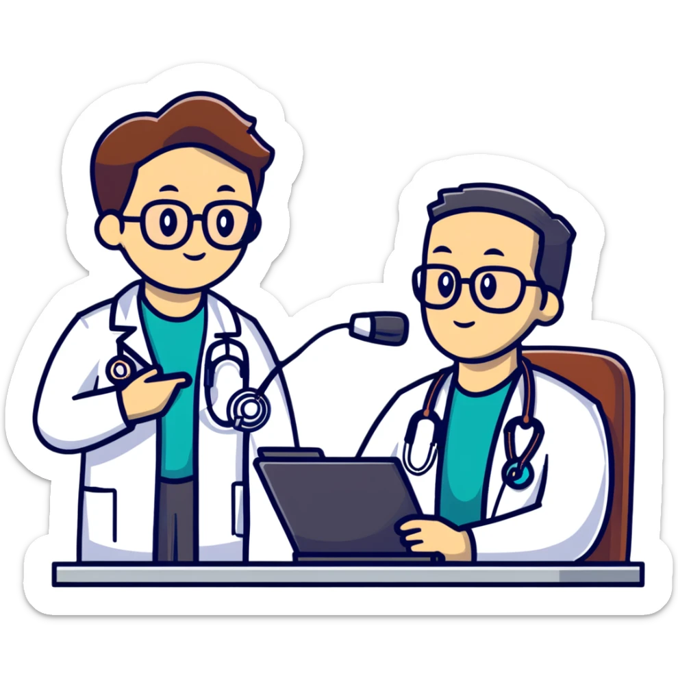 Doctor listening to patient's lungs with stethoscope, cancer screening examination in medical office sticker