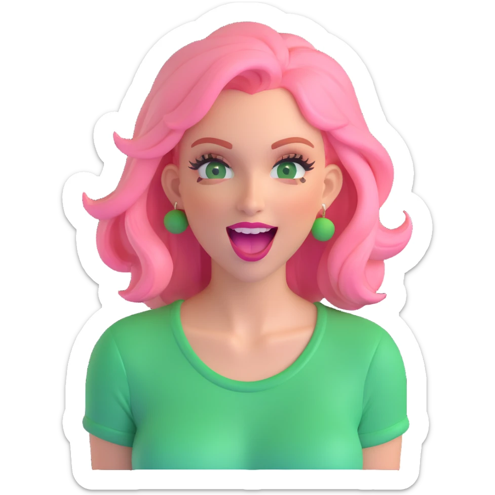 an excited woman with blond and pink hair and green make up sticker