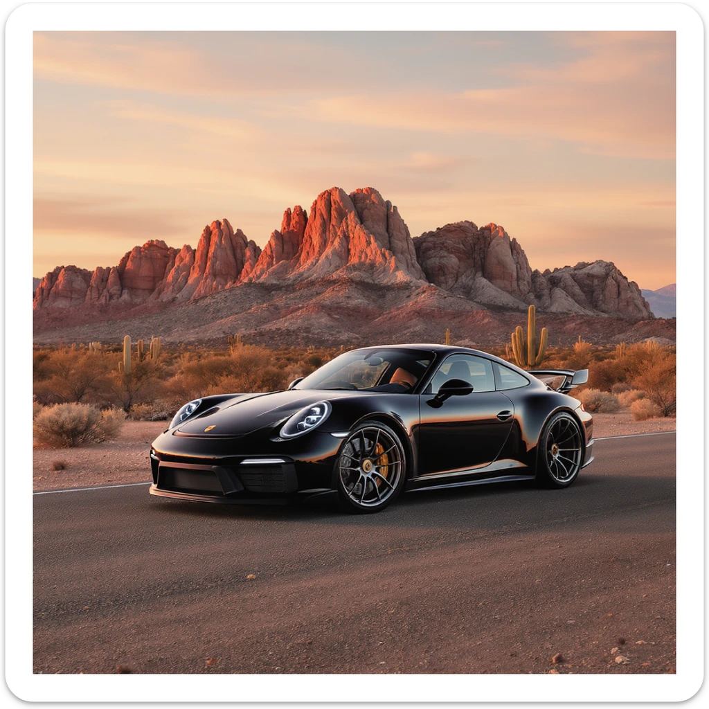 A modern desert mountain, wallpaper, modern, porsche 911, sunset, arizona desert sticker