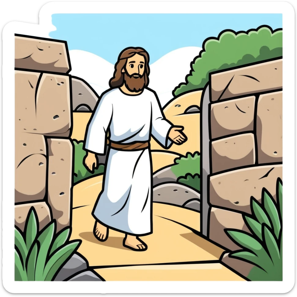 A Jewish Jesus walking out of the garden tomb glorified sticker