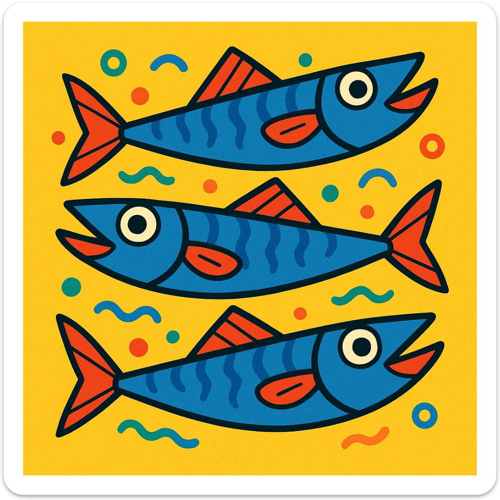 anchovies, cartoon style, colorful, playful sticker