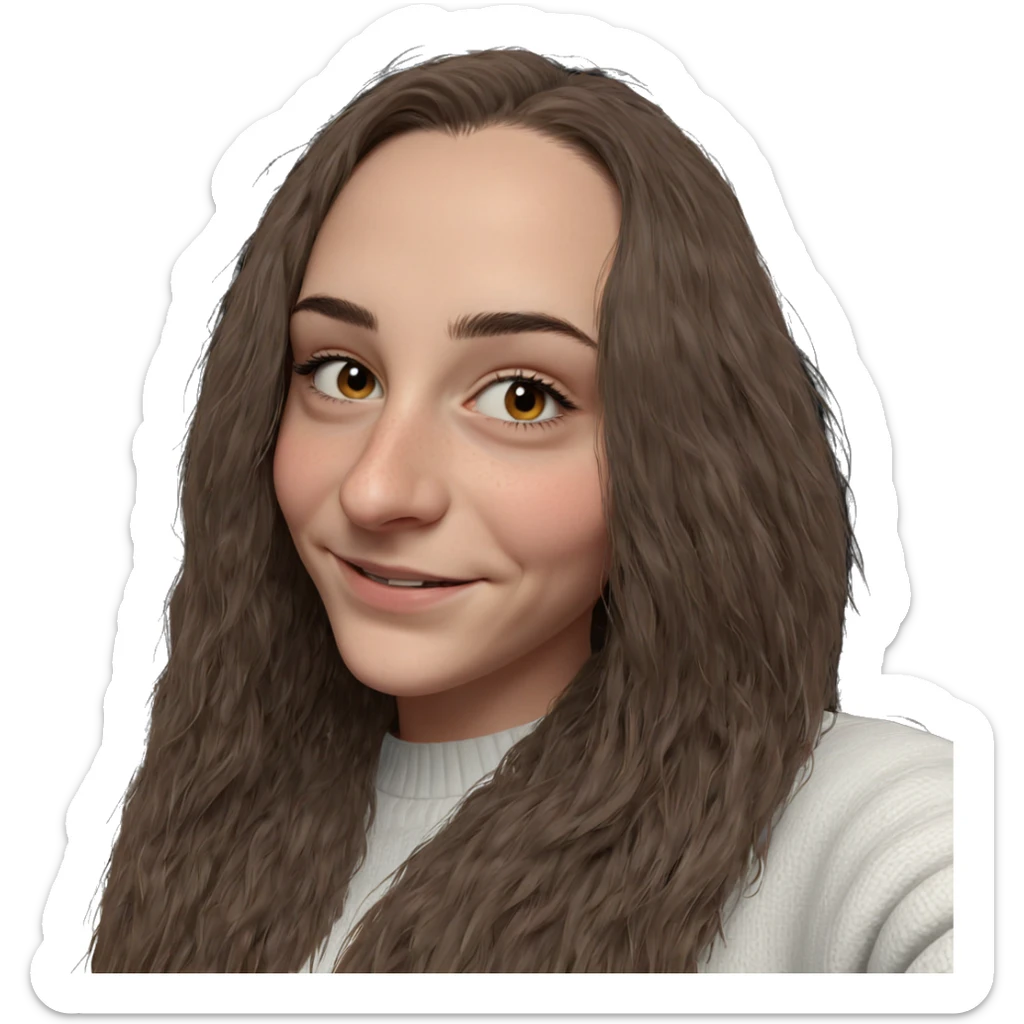 smiling girl in white sweater sticker