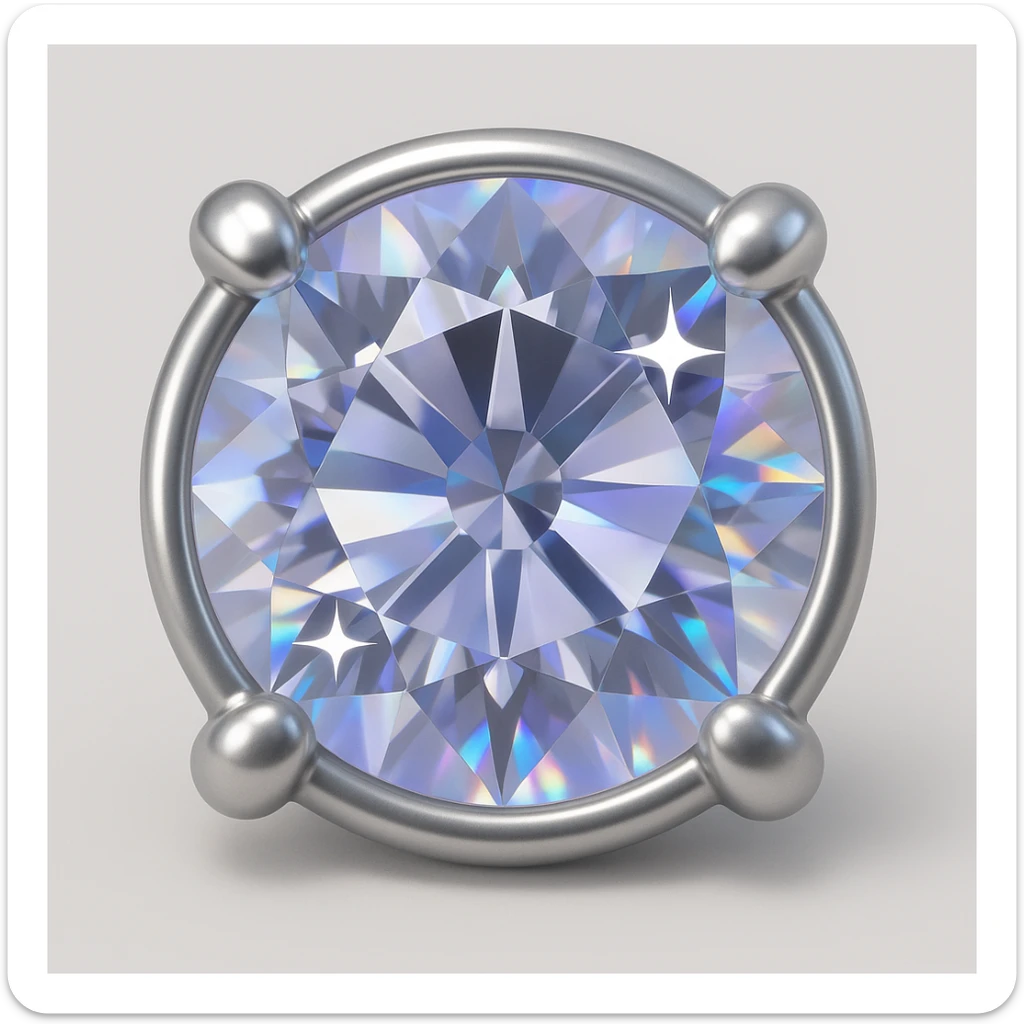 Make it 3D emoji style: add a silver jewelry setting to the round cut white diamond with holographic shine and sparkles sticker