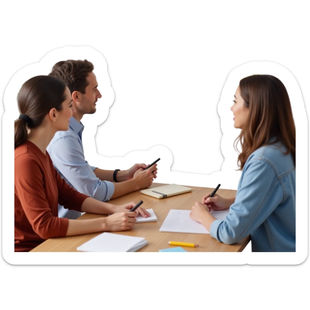 a team of designers around a whiteboard covered with a lot of colorful sticky notes, skeuomorphism style sticker