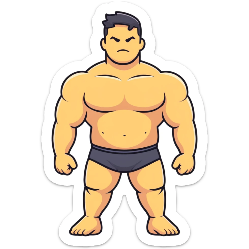 full body bulky male figure standing, muscular build, not overweight but not skinny, strong physique sticker