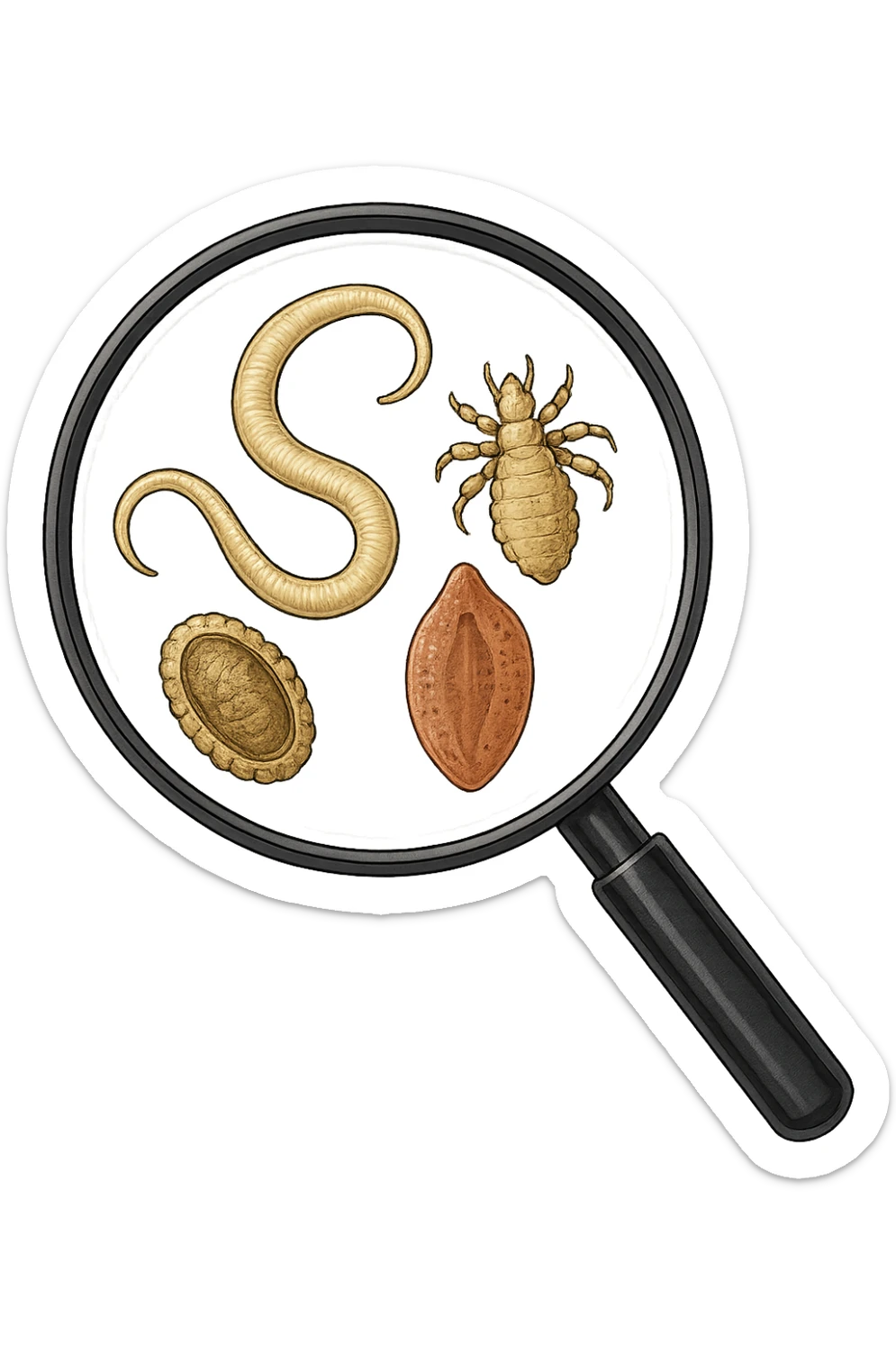 parassiti sotto lente di ingrandimento sticker
