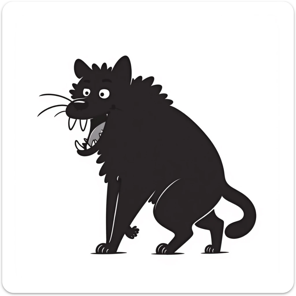 sketch of a saber-toothed cat with gigantic canine teeth four times longer than its entire body, extremely exaggerated tusks sticker