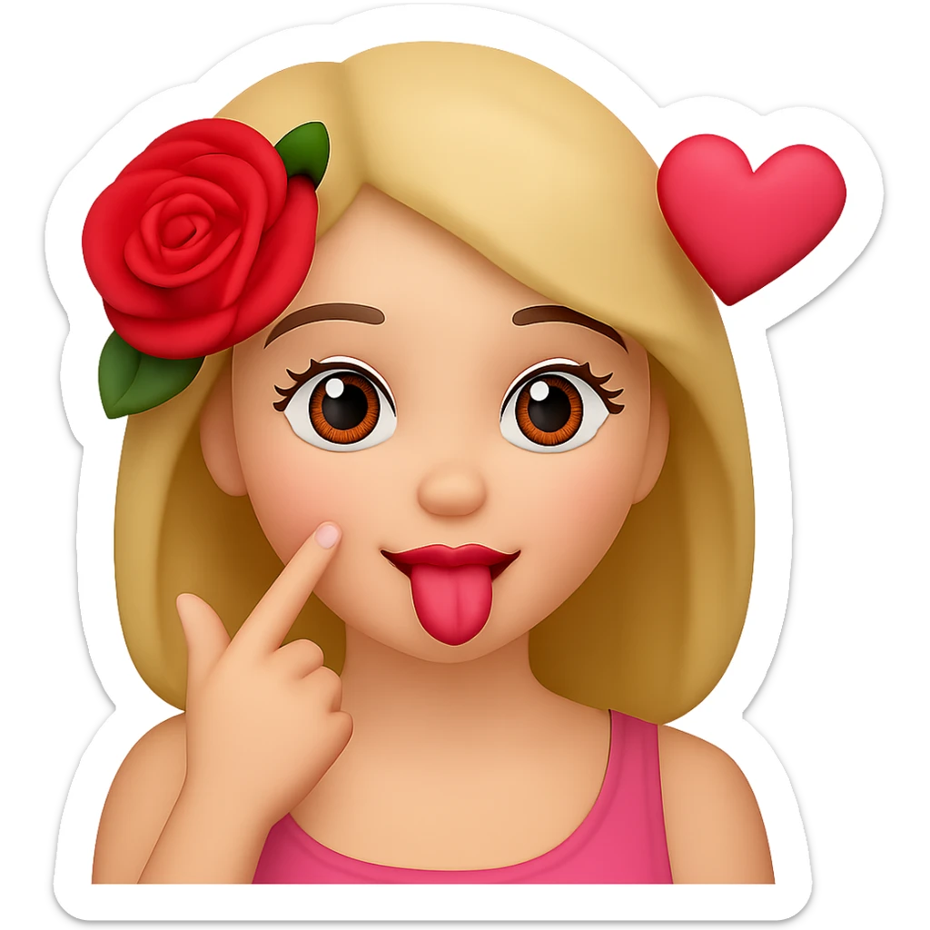 Add a rose to the emoji, keeping it romantic and sweet. The style should be similar to the original emoji style. sticker