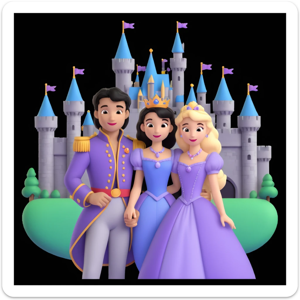 prince and princess Disney dress close up photo in castle background sticker