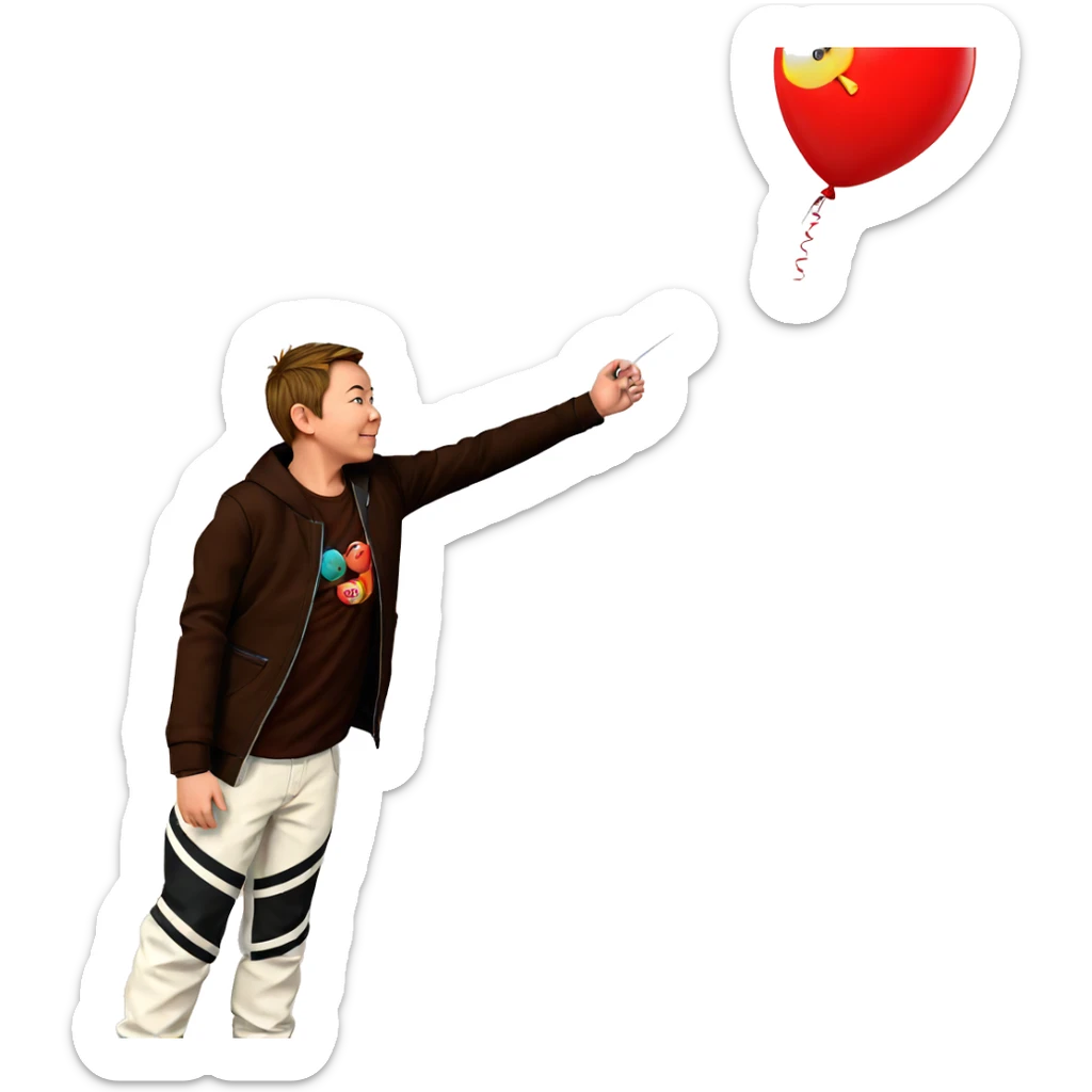 boy holding balloon in jacket sticker