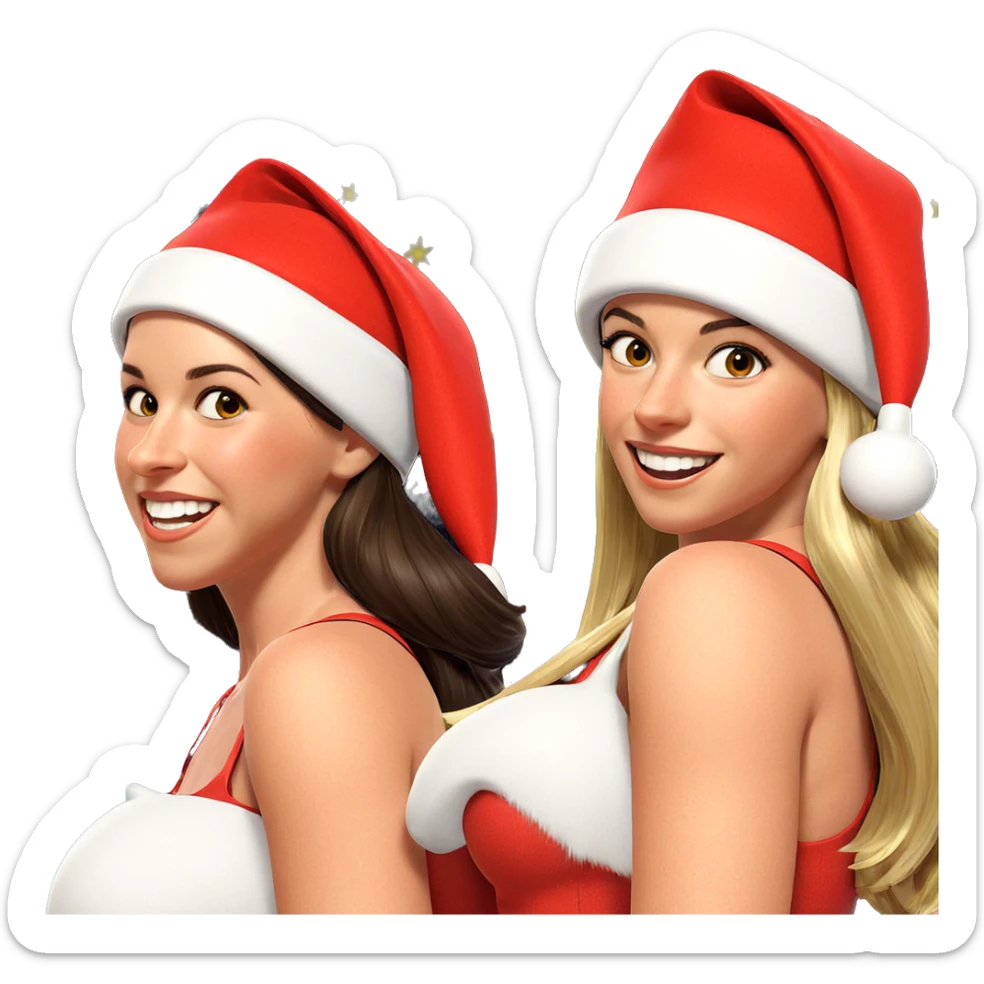 happy girls in santa hats sticker