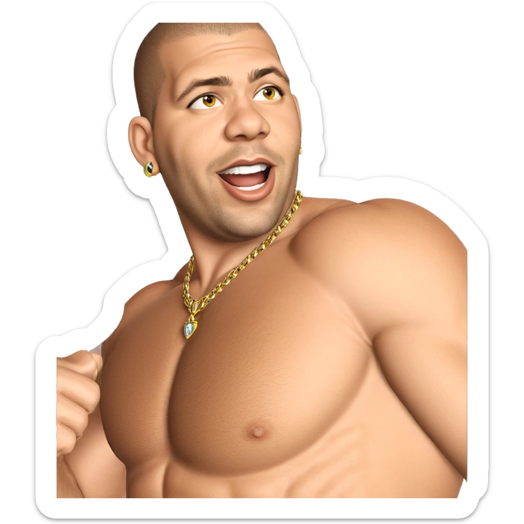 muscular male with jewelry sticker