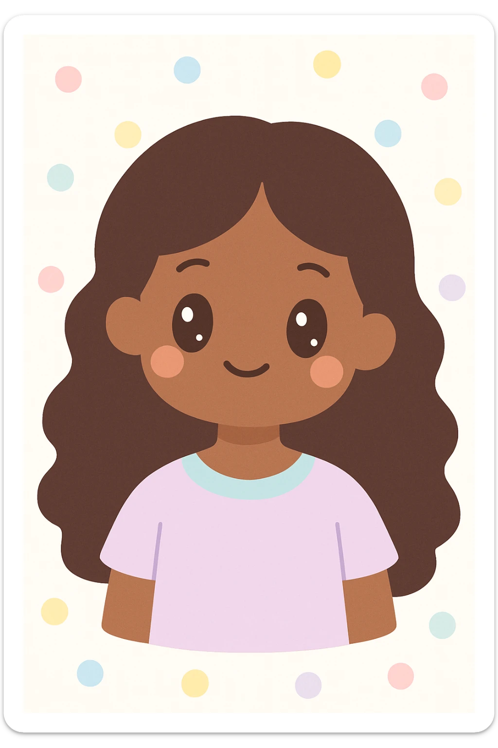 portrait of a dark-skinned girl with long curly hair, colorful illustration style sticker