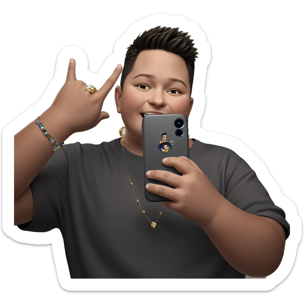 boy taking selfie with jewelry sticker