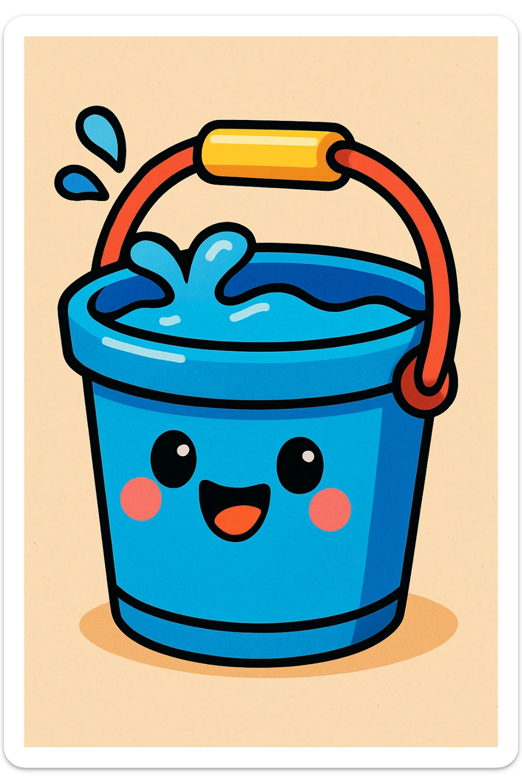 playful and colorful water bucket, cartoon style, vibrant colors, fun and lively sticker
