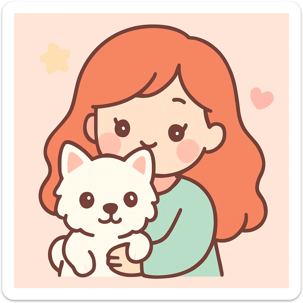 red headed woman with a Westie dog, soft and cute, gentle colors sticker