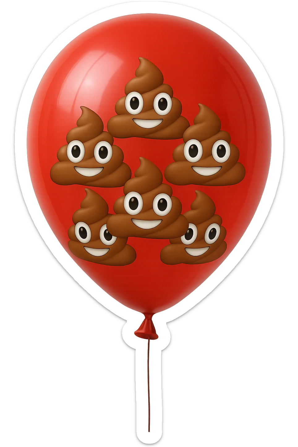 emoji stile iphone di un palloncino rosso pieno di 6 cacche con gli occhi, iperrealistico 4k sticker