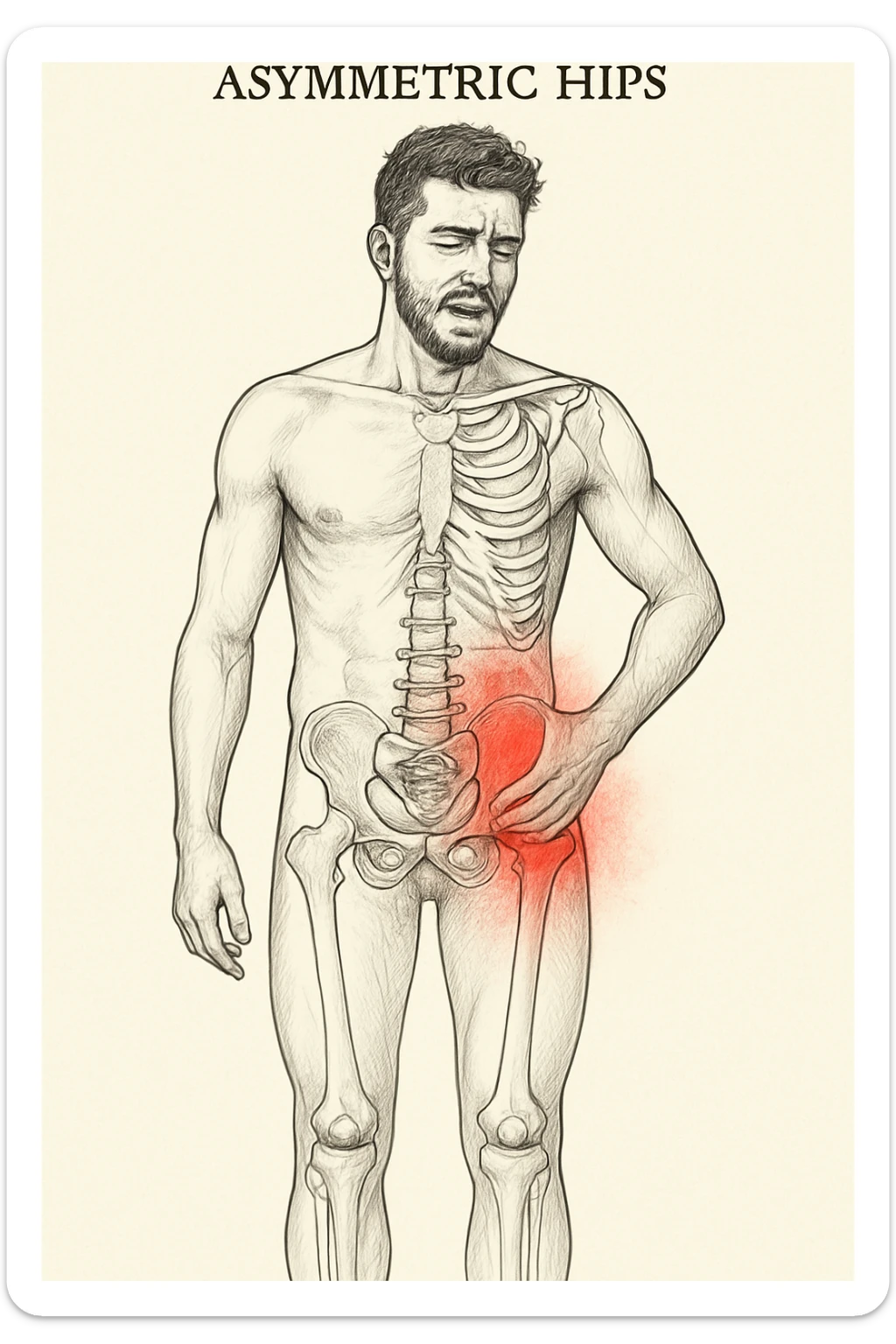 Uomo con dolore per via dei suoi fianchi asimmetrici vista anatomica sticker