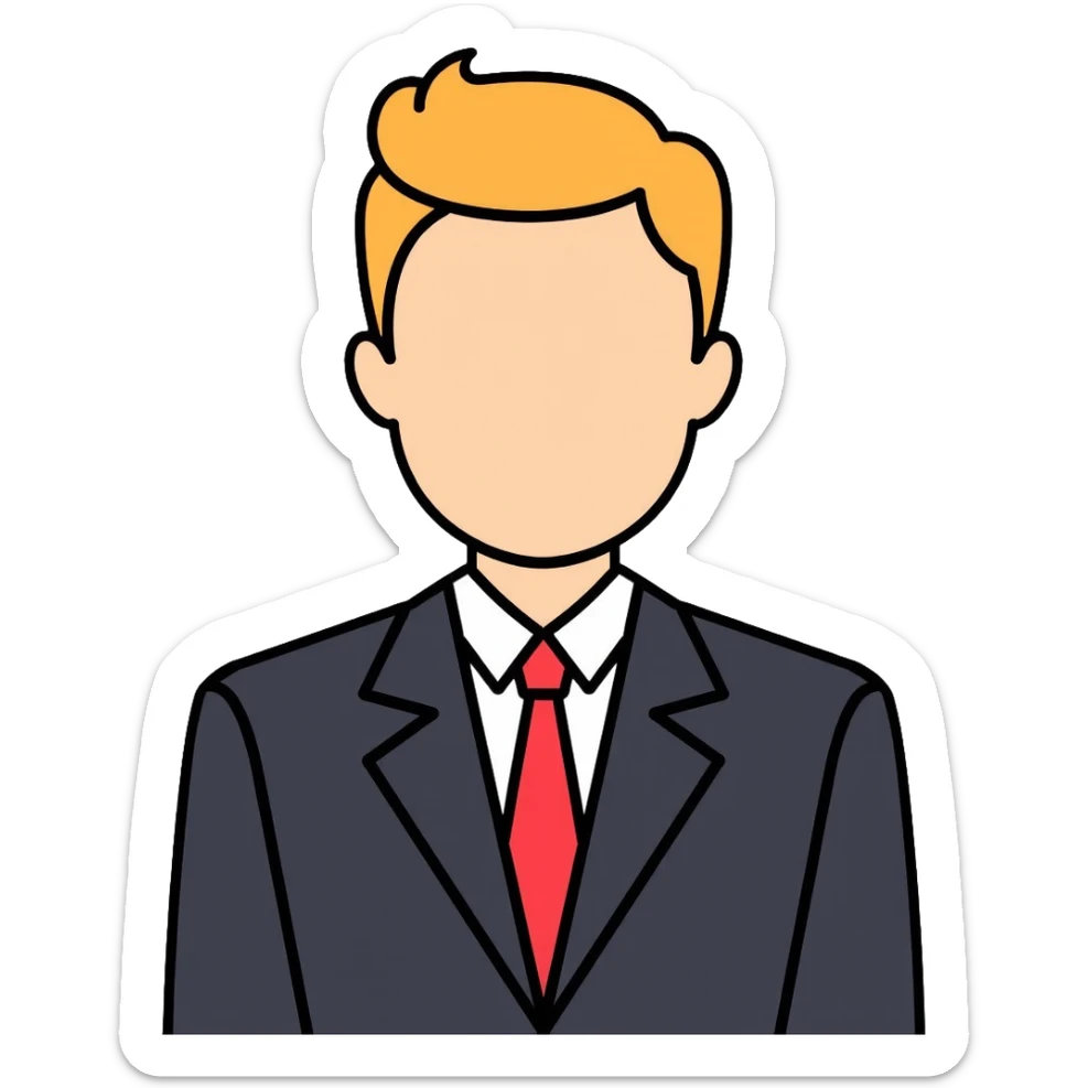 business man with blonde hair in suit and red tie sticker