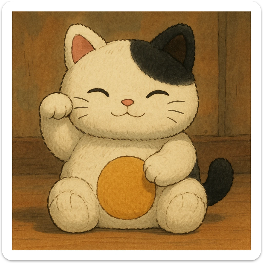 White and black Chinese lucky cat kawaii plushie  sticker