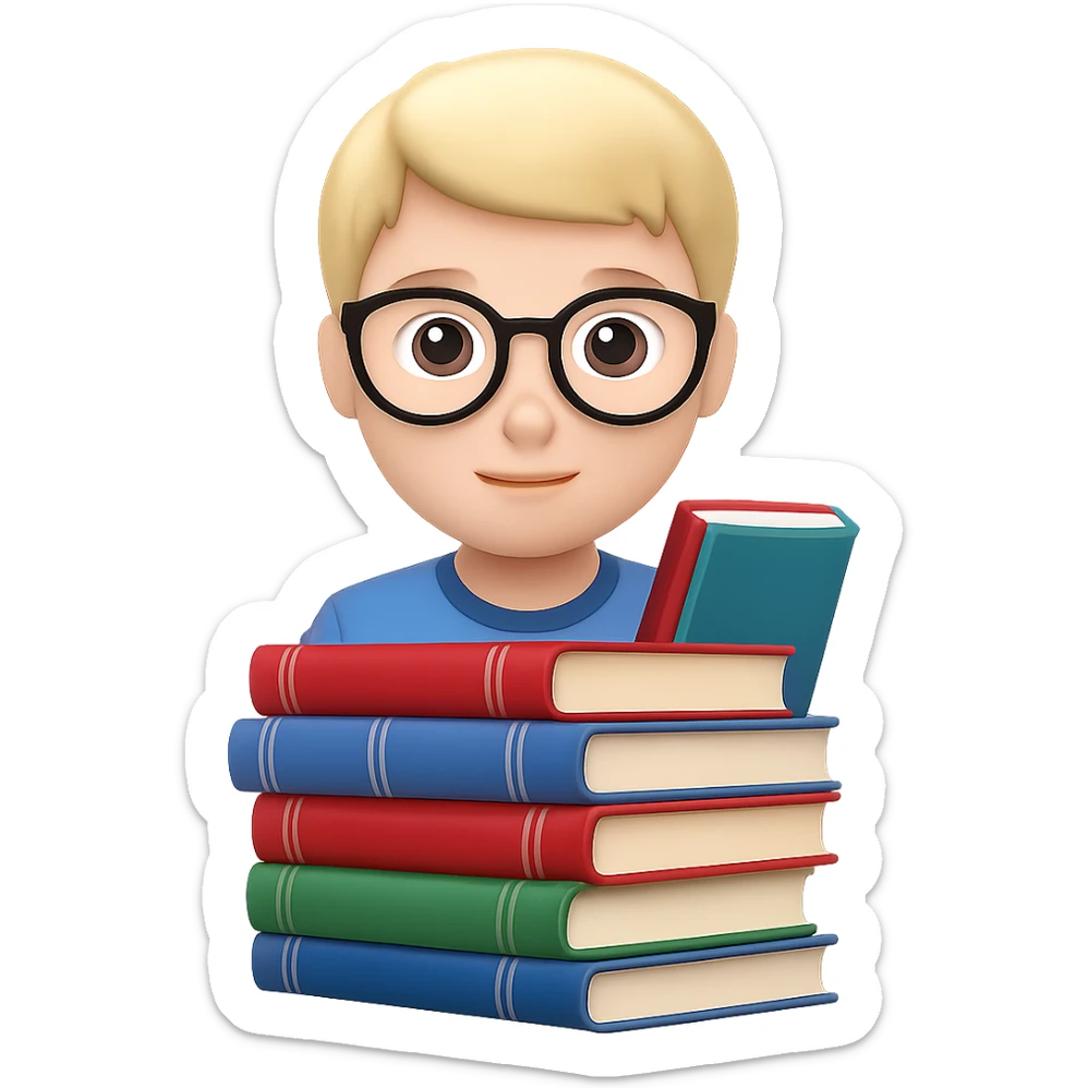 Add glasses to the boy in the style of emoji (apple style emojis). Keep the emoji style look and no background. sticker
