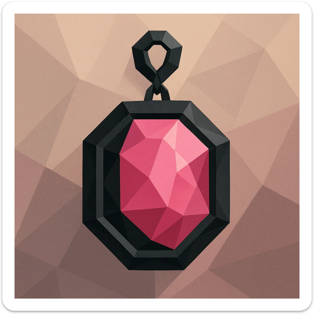 wearable object inspired by BLACKPINK, polygonal style, black and pink colors, faceted and modern, could be a geometric necklace, earring, or brooch sticker
