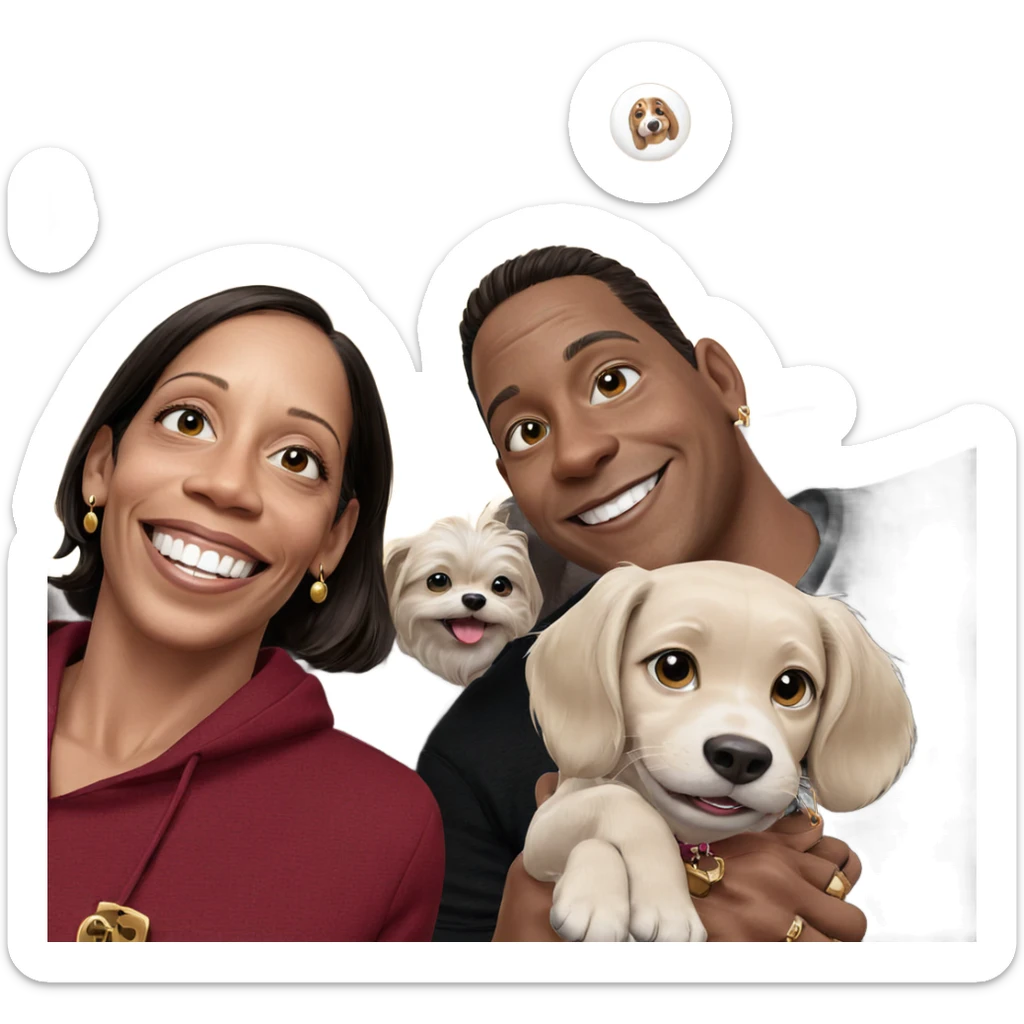 smiling duo with dog jewelry sticker