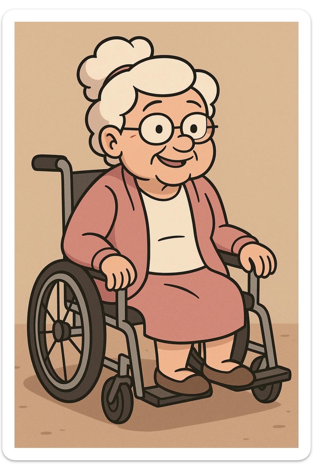 Grandmas white shirt pink jackets a wheelchair  sticker