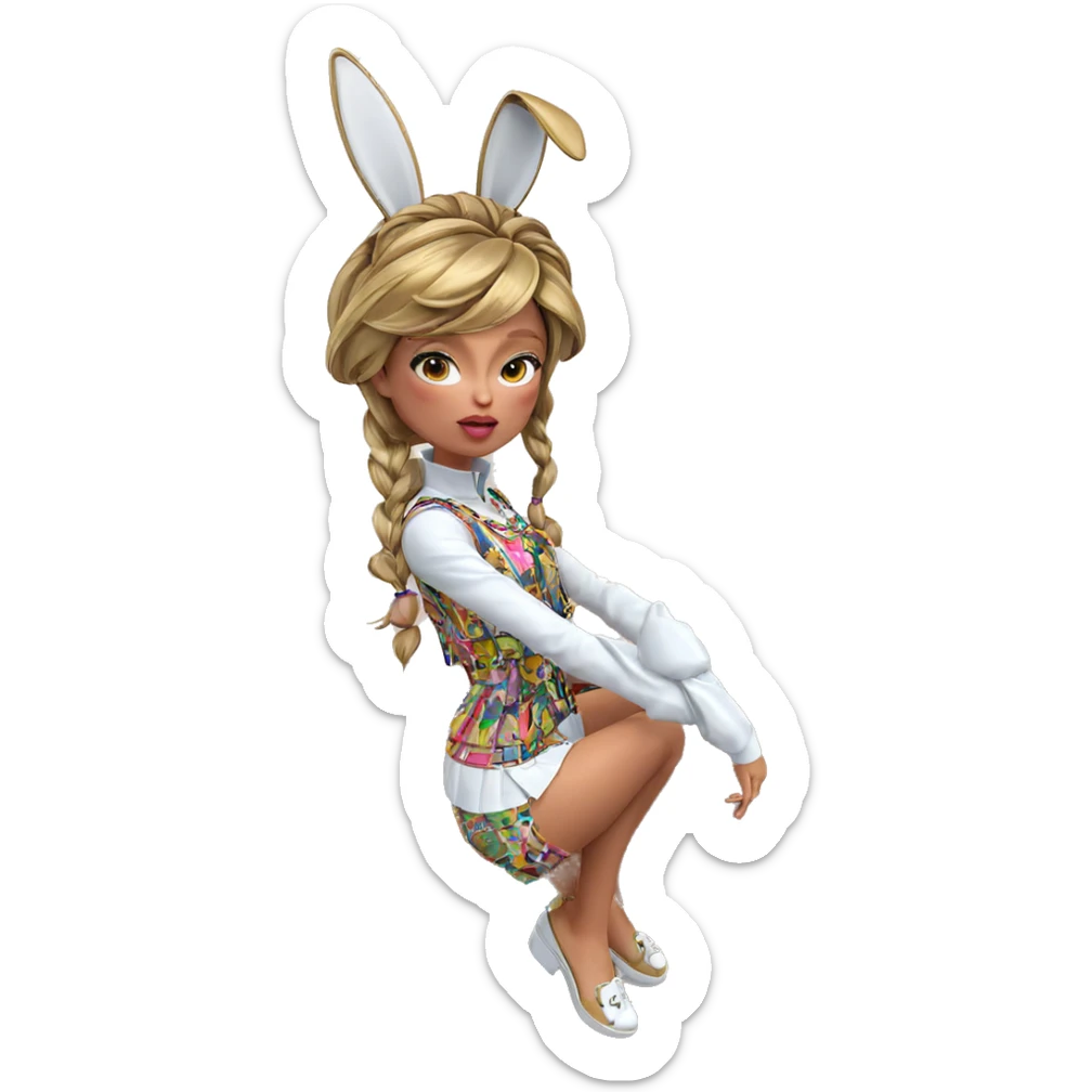 fashionable girl with rabbit ears sticker