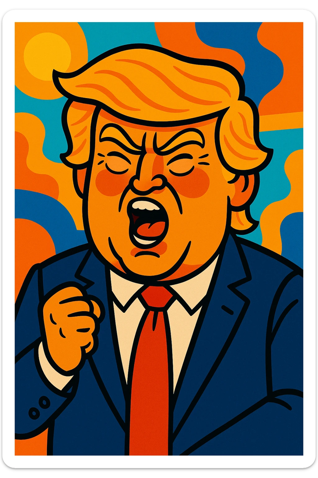 Donald Trump as a cartoon character, vibrant and expressive sticker