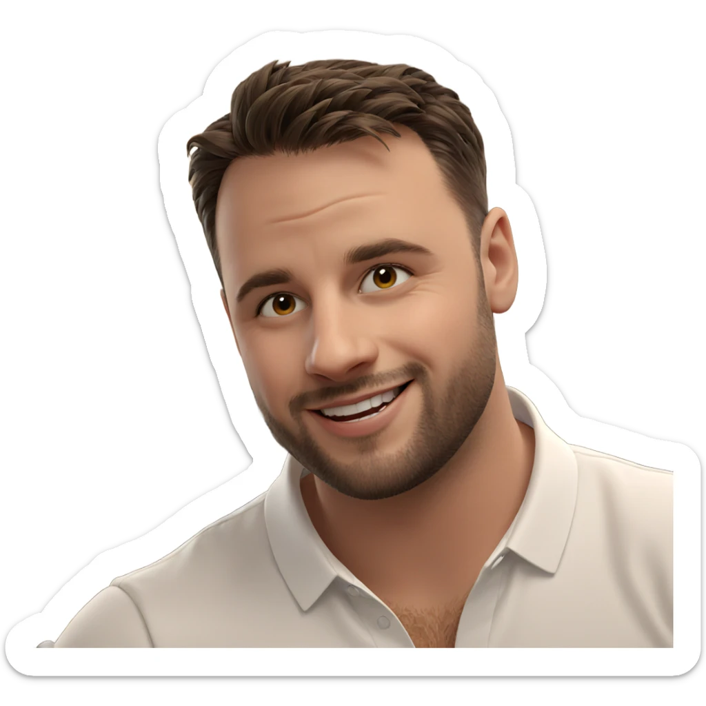 smiling boy in white shirt sticker