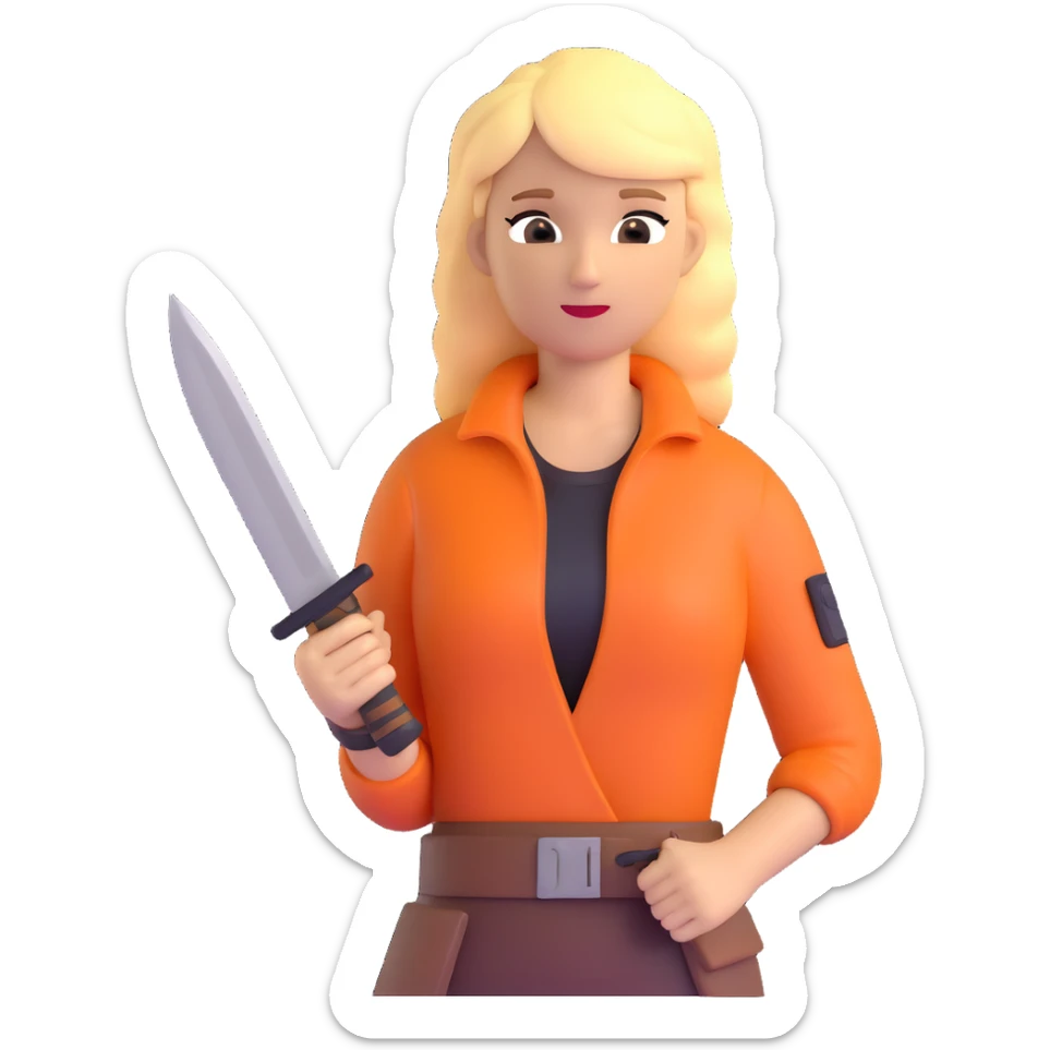 Blonde outdoorsy woman with a survival knife sticker