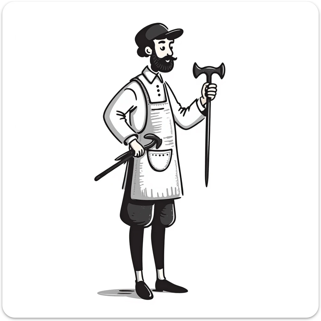 Highly detailed sketch of Victorian era English worker with rugged face, detailed period clothing with fine stitching, realistic proportions, and authentic tools sticker